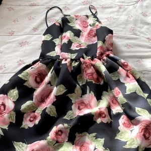 Navy and pink floral short prom dress